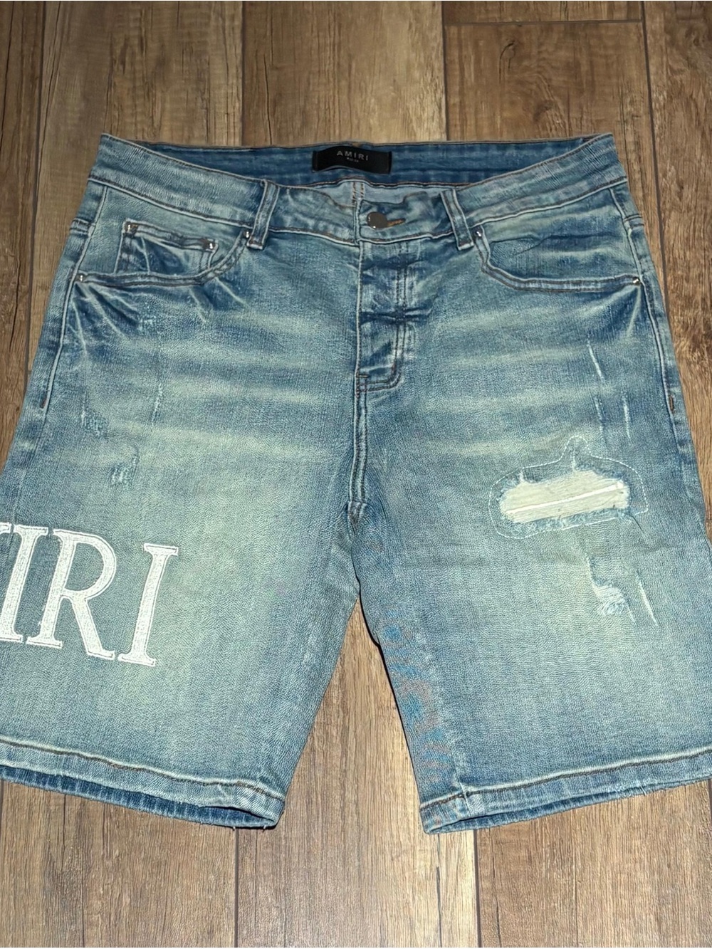 Amiri Mens Light Blue Ripped Jeans Shorts Waist Size 34